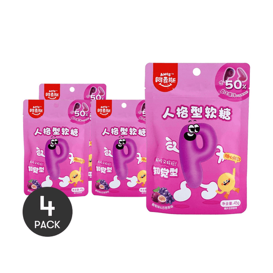 Amos Gummy Candy Letters JP,  Grape&Passion Fruit Flavor, 1.59 oz *4