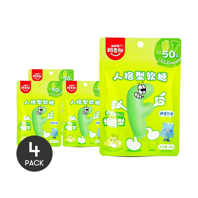 Amos Gummy Candy Letters TF, White Grape & Green Apple Flavor, 1.59 oz *4
